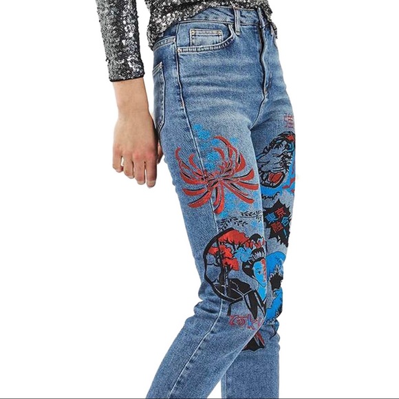 TOPSHOP Painted Straight leg Jeans - Picture 3 of 8